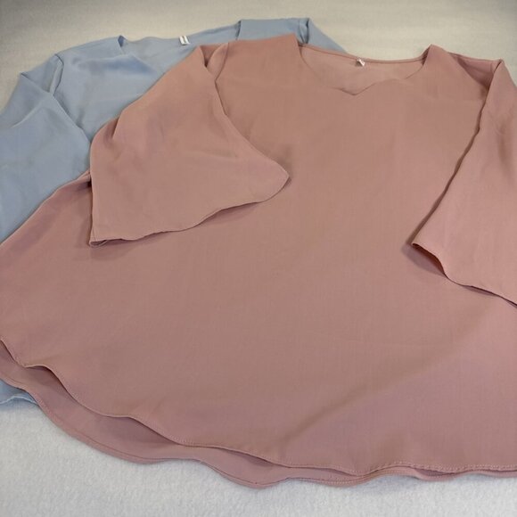 Taohuadao Women Size 2XL Blouse Pink & Blue Top 3/4 Sleeve Set of 2 - Picture 2 of 16